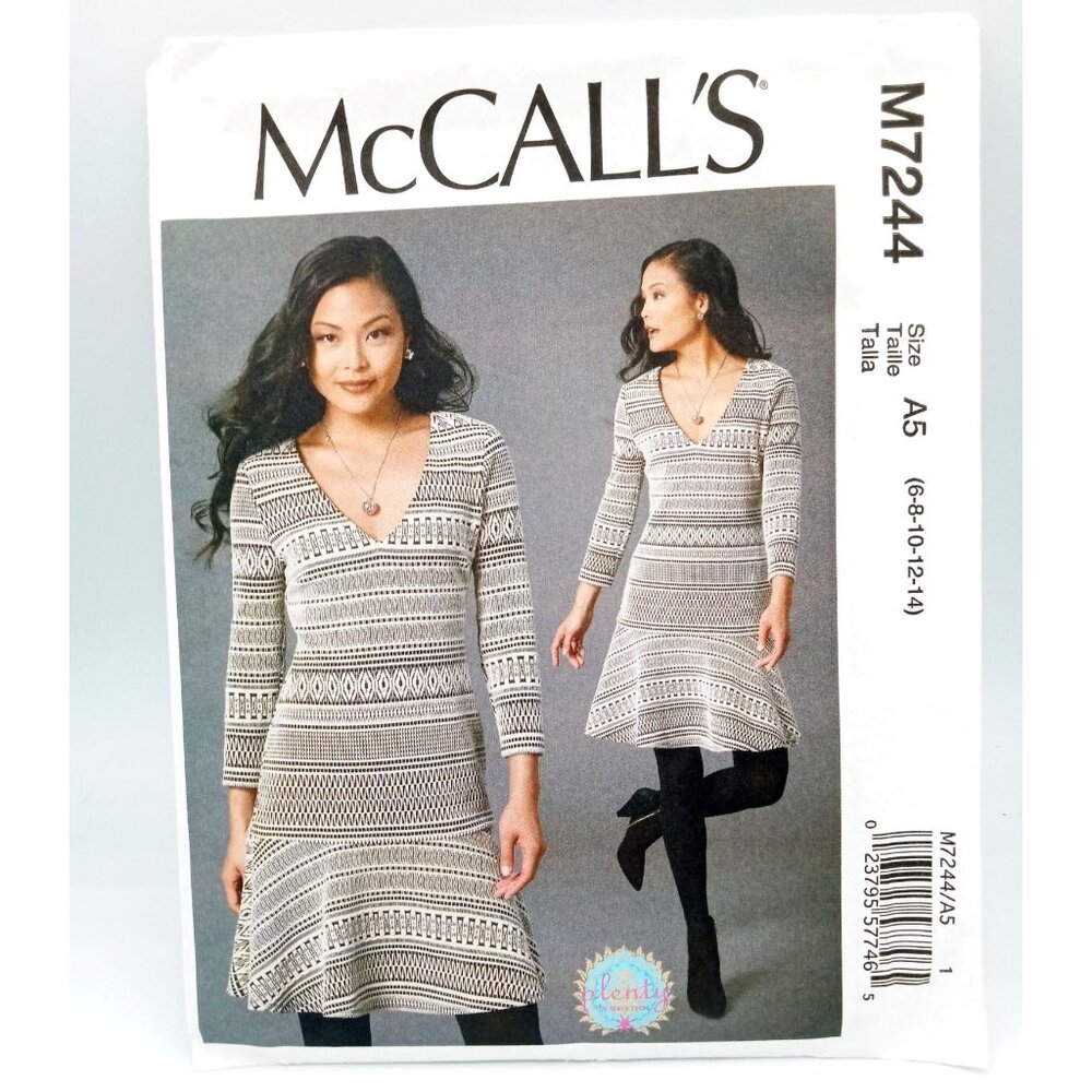McCalls Pattern M7244 Sz A5 6-14 Misses Semi Fitted Partially Lined Dress Uncut